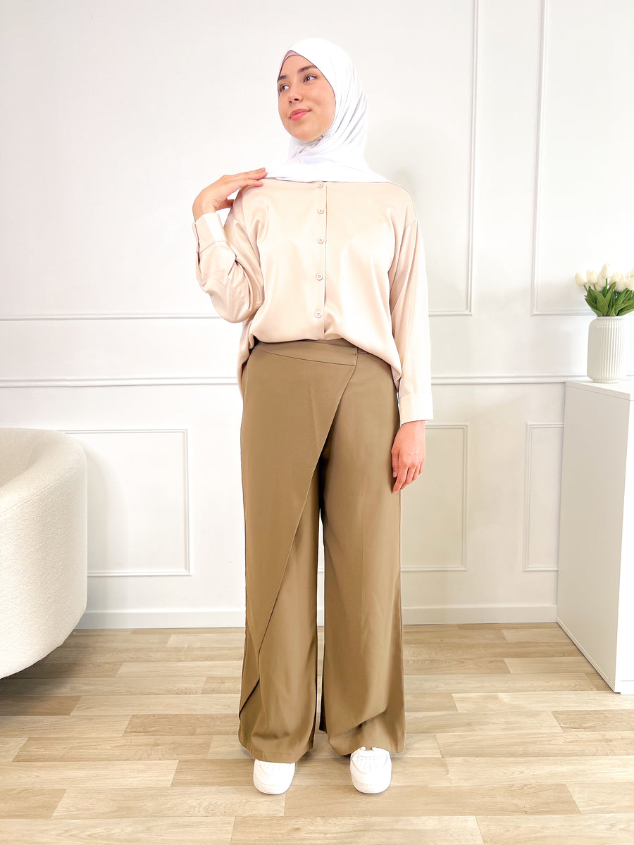 Pantalon portefeuille large brun kaki