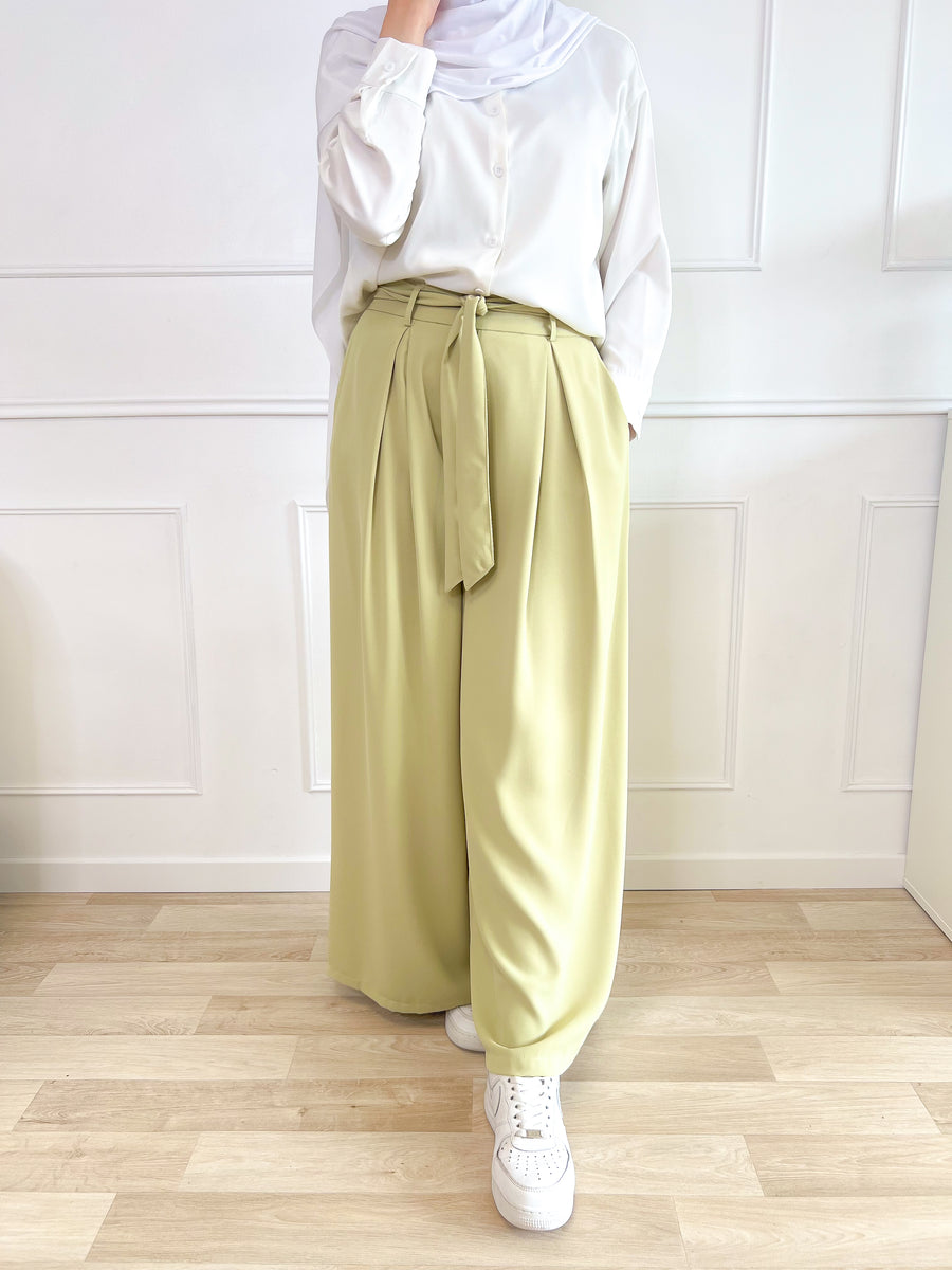 Pantalon palazzo vert sauge