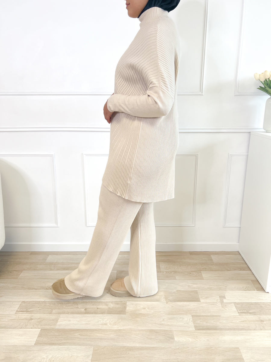 Ensemble côtelé asymétrique - Beige